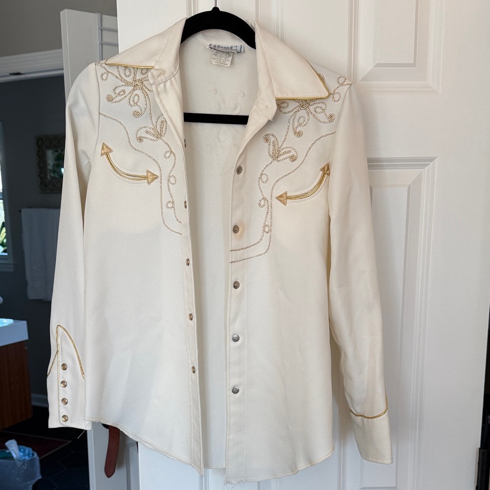 Elegant Cream Button Down Shirt with Gold Accents